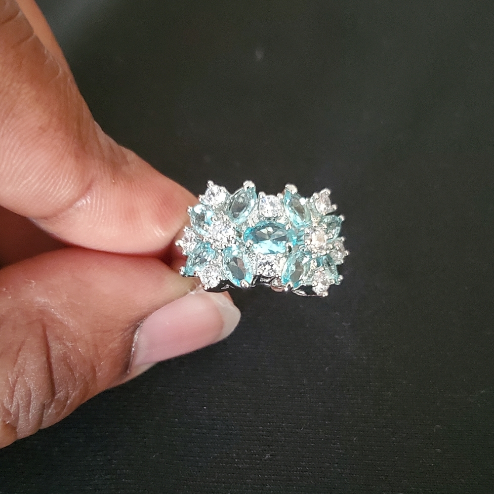 FREE Beautiful 925 Sterling Silver Sapphire & White Topaz Gemstones Ring - Picture 4 of 12